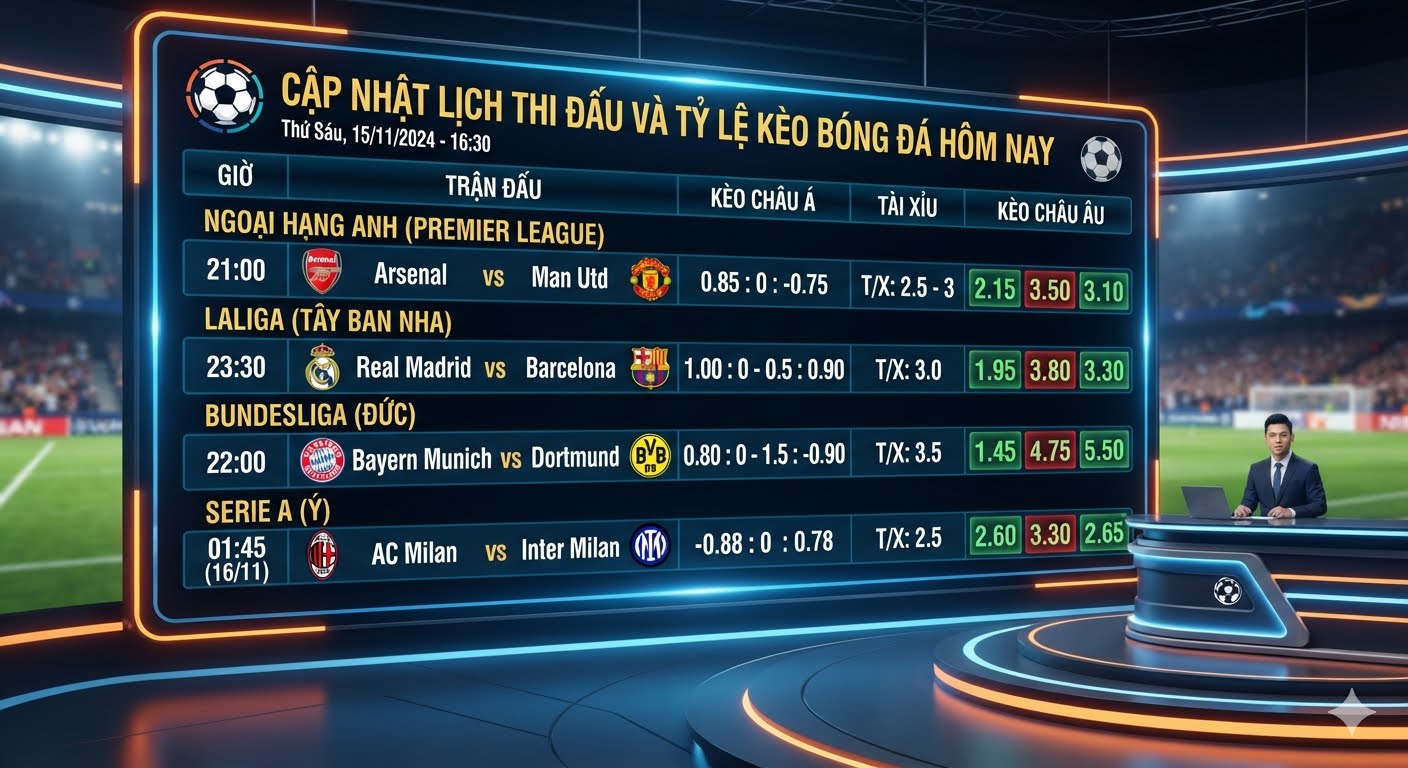 các trận đấu bóng đá hôm nay